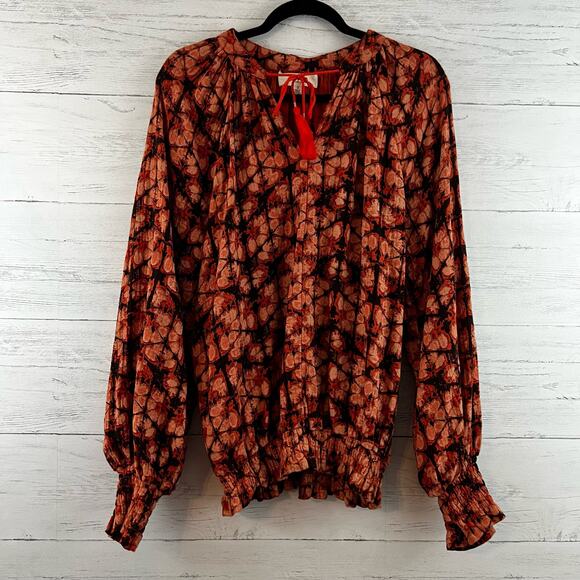Porridge Anthropologie V Neck Tie Printed Top Size S - Picture 1 of 8